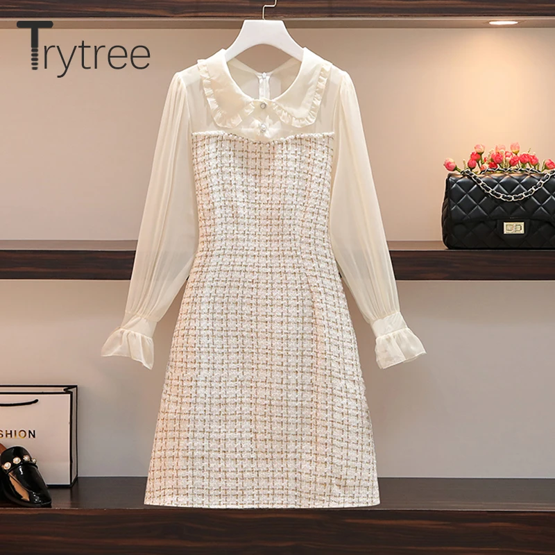 Женское платье с круглым воротником рукавом бабочкой и воланом|Женские платья| |