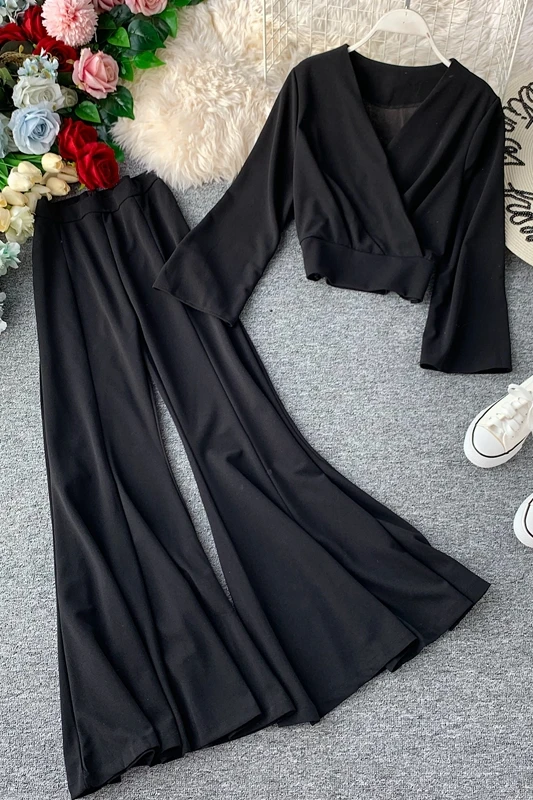 Модные женские комплекты одежды из двух предметов с v образным вырезом