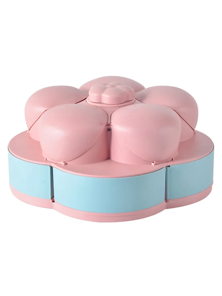 

Petal Shape Rotating Snack Box Candy Tray Food Storage Box Wedding Candy Plates Double Layer Nuts Dried Fruit Organizer Case