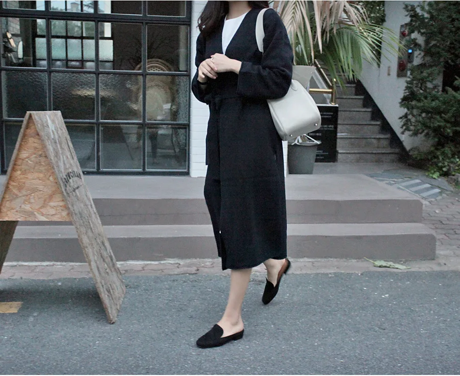 Autumn Winter Women's Cardigan Simple Belt Female New Fashion Long Coat Loose Type Wool Knitted Cardigan Female Outwear