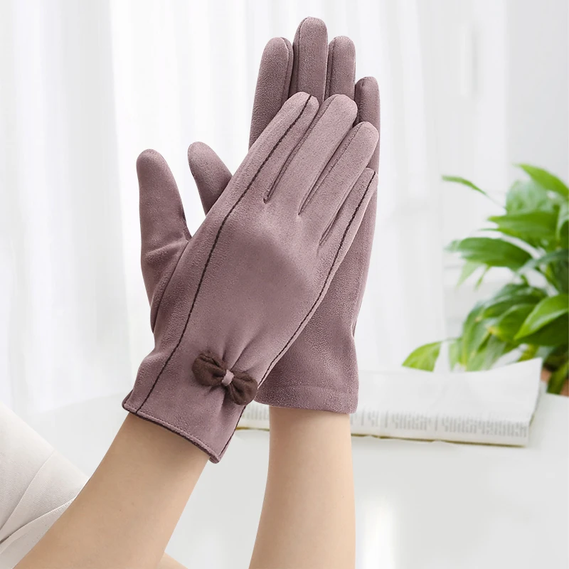 

Women's winter plus velvet warm gloves all-match retro thick suede anti-skid windproof driving and riding