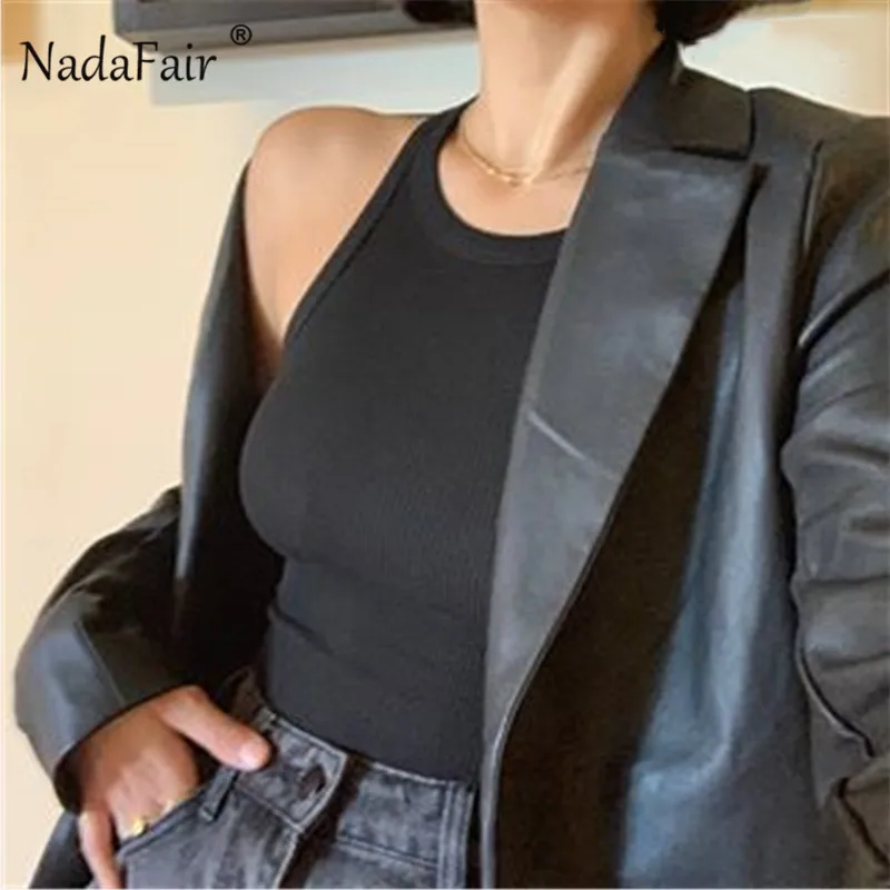Nadafair Rib Knit Green Women's Tank Top Summer Casual Basic Skinny Vest Sleeveless White Off Shoulder Y2K Sexy Woman Crop Top