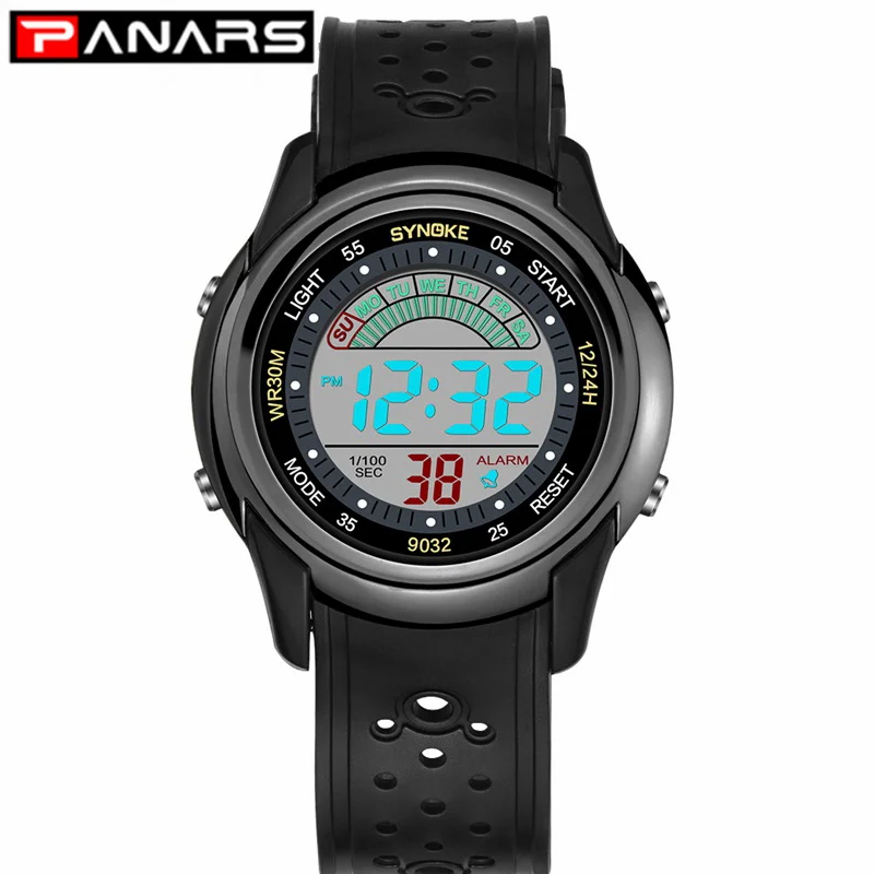 PANARS спортивные Для мужчин цифровые часы будильник светящийся светодиодный