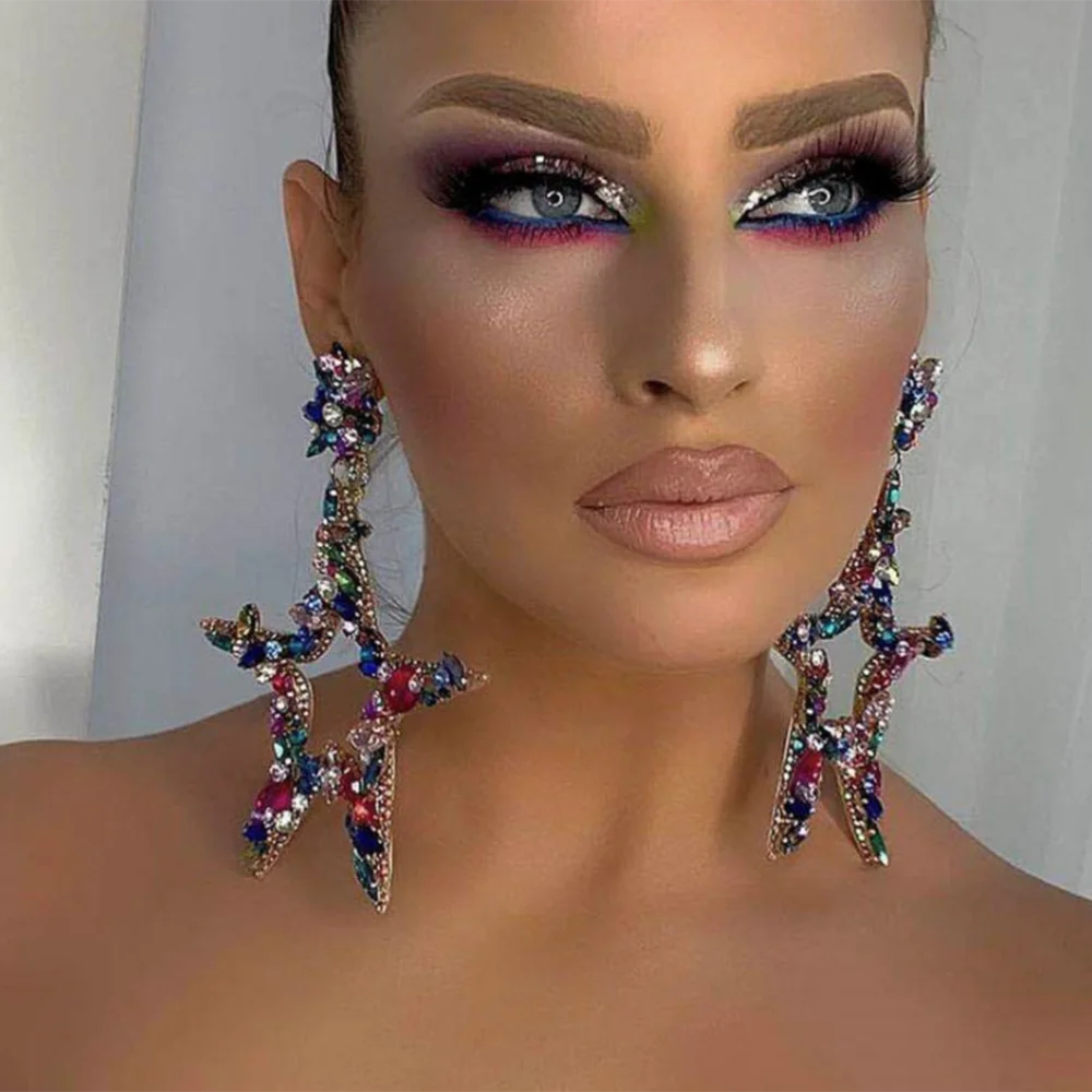 

Exaggeration Trend Crystal Long pendientes colgantes Fashion Vintage Geometric Dangle Drop Earrings For Women Christmas Jewelry
