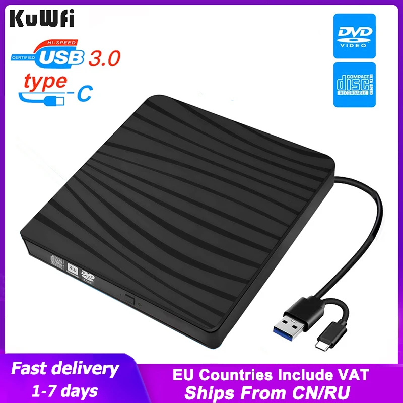 External DVD Drive USB 3.0 Type C CD Burner Drive-free High-speed Read-write Recorder External DVD-RW Player Writer Reader