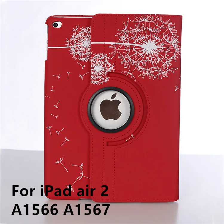 360 Вращающийся чехол с принтом для apple ipad 9,7 чехол с одуванчиком для ipad Air 2 подставка с цветком - Цвет: Red ipad air 2