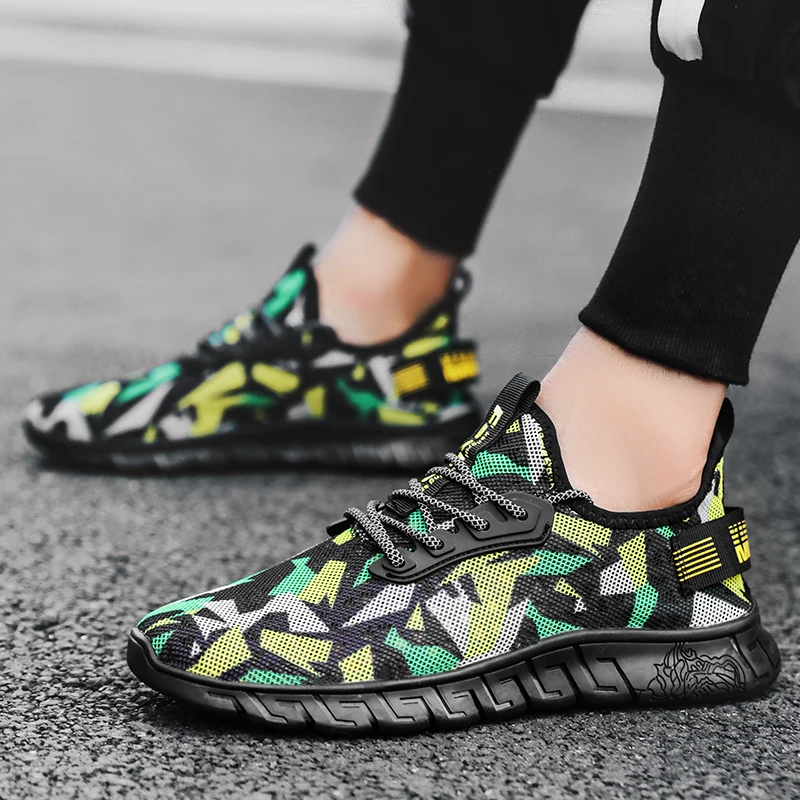 

Summer Mesh Breathable Camouflage Running Cool Trend Sneakers Lace Up Athletes Jogging Men Luminous Sport Shoes