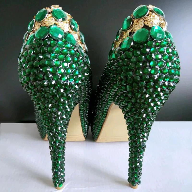 Зеленая женская свадебная обувь Туфли-лодочки на высоких каблуках 12 см