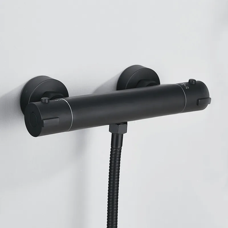 Thermostatic Shower Mixer Brass Black Wall Mounted Dual Handle Bathroom Thermostatic Shower Mixer Valve Tap Bathroom Accessories
