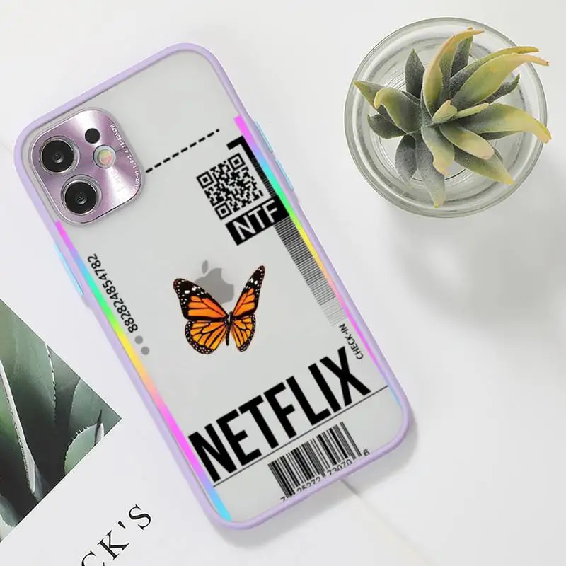 

World Country Label Tickets butterfly Phone Case For iPhone 12 11 Mini Pro XR XS Max 7 8 Plus X Matte transparent Purple Cover