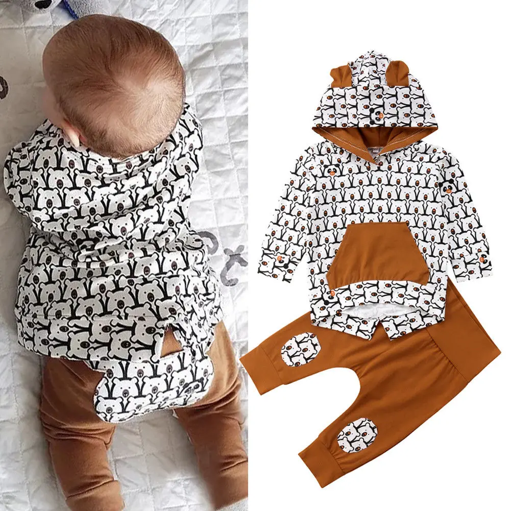 Одежда с рисунком медведя для новорожденных мальчиков и девочек толстовки