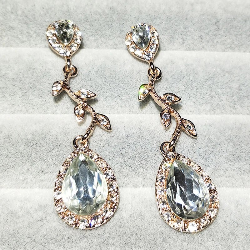 Очаровательные серьги Стразы с белыми розовыми золотыми листьями винограда