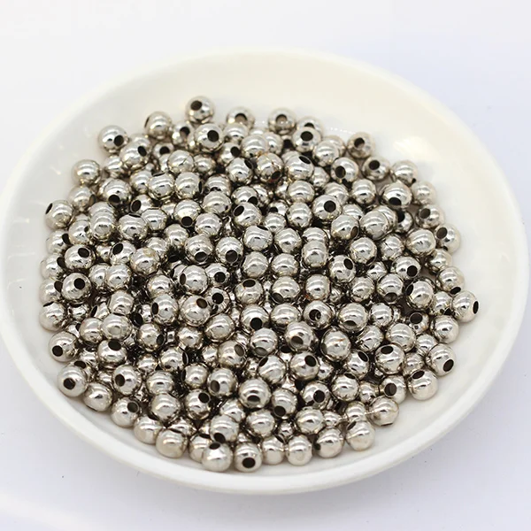 200 шт. 2/3/4/5/6/8 мм цвета: золотистый, Серебристый покрытием DIY Beadling ювелирных изделий для Цепочки и ожерелья браслета круглый шар бусины металлические бусины - Цвет: dull silver