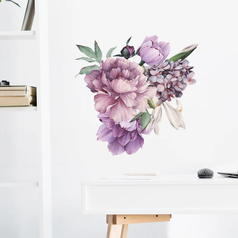 

Peony Flowers Wall Sticker Art Nursery Decals Kids Room Home Decor Gift PVC Wall Sticker Purple Peony Home Decor