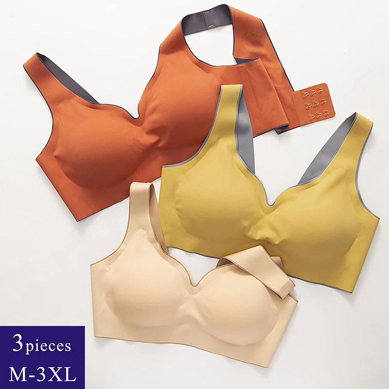 SofbeauForY 3pcs/set Thai Latex Underwear Two Colors Matched Women Thin No Steel Ring Ultra-Light Gather Sports Vest Sleep Bra