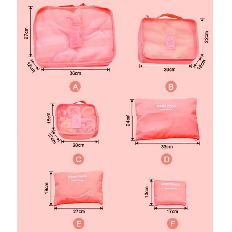 

6pcs Waterproof Travel Storage Bag Clothes Packing Cube Luggage Organizer Sets Nylon Home Storage Travel Bags