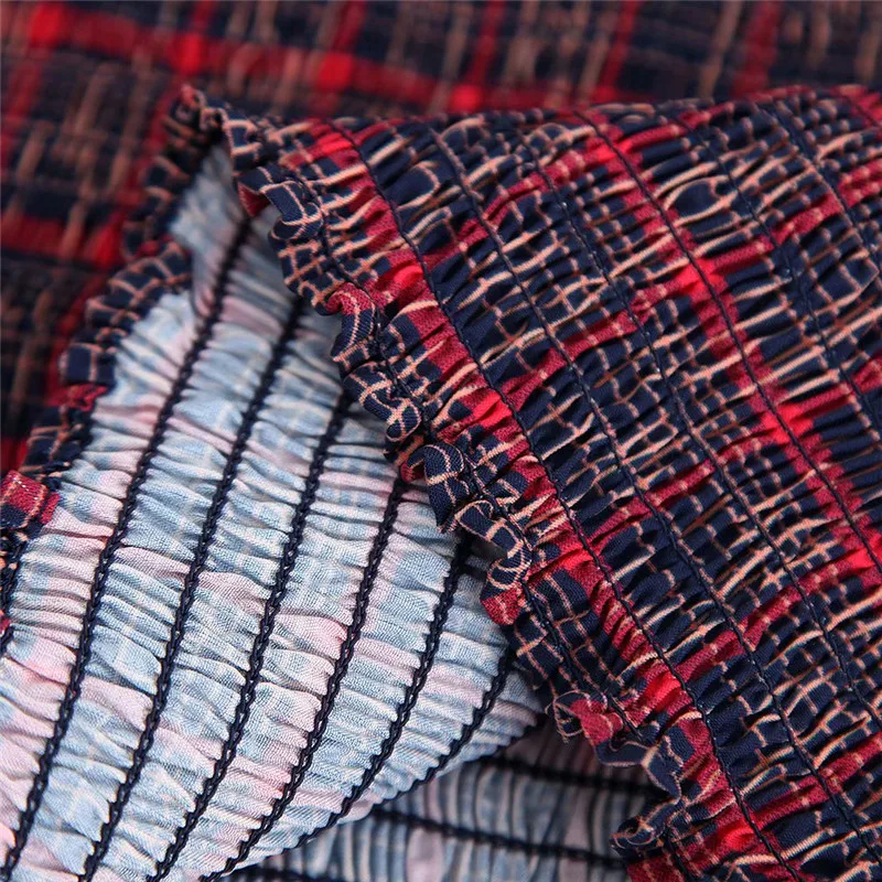

2020 Women Stylish Plaid Crop Blouse Checkered Long Puff Sleeve Shirts Female Casual Elegant Chic Tops Blusas Mujer