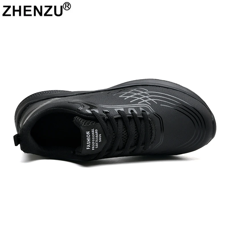 ZHENZU New Autumn Winter Leather Black Running Shoes Women Sport Chunky Sneakers Tennis Trainers Walking zapatillas de deporte