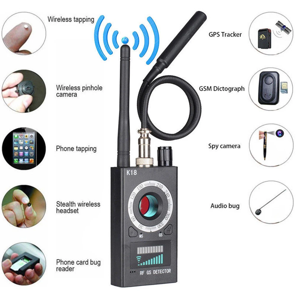 

K18 Full-Range Scan GSM Radio Wave Bug Camera Audio Detector Finder RF Signal Privacy Protect