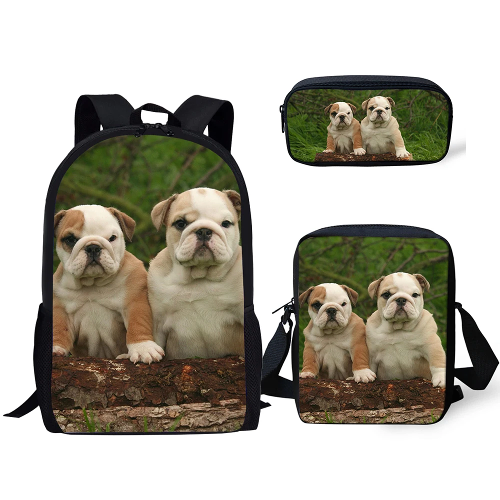 HaoYun Fashion Primary Backpack Funny Bulldogs Pattern School Bags Cute Animal Design 3PC/Set Students Back to School Bags
