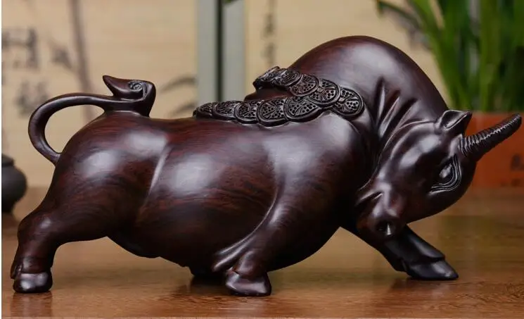 OX корова быка установленный на поезде из чёрного дерева резная черный сандаловое