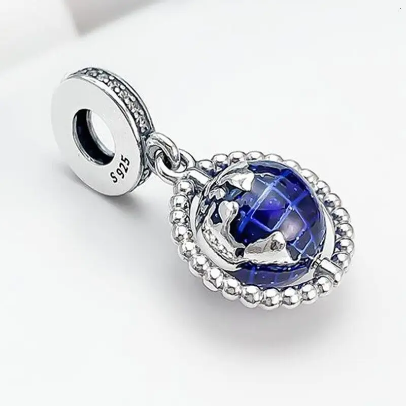 

925 Sterling Silver Blue Enamel Earth Charm Beads Fit Pandora Women Bracelets Fashion Jewelry for Women Gift Free Shipping 2020