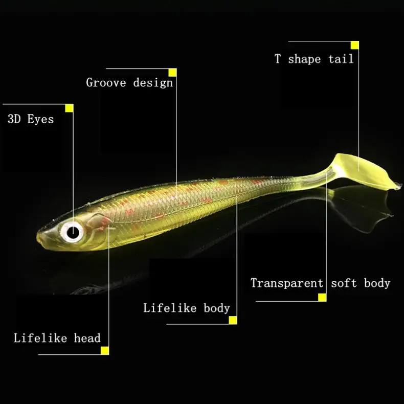 5 шт./лот красочные воблер T хвост мягкие приманки 9 см 5g задняя паз Swimbait Радуга
