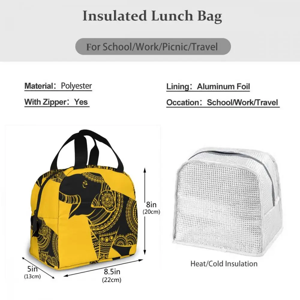 

Insulated Lunch Bag Thermal Indian Elephant Tote Bags Cooler Picnic Food Lunch Box Bag For Kids Women Girls Men Children