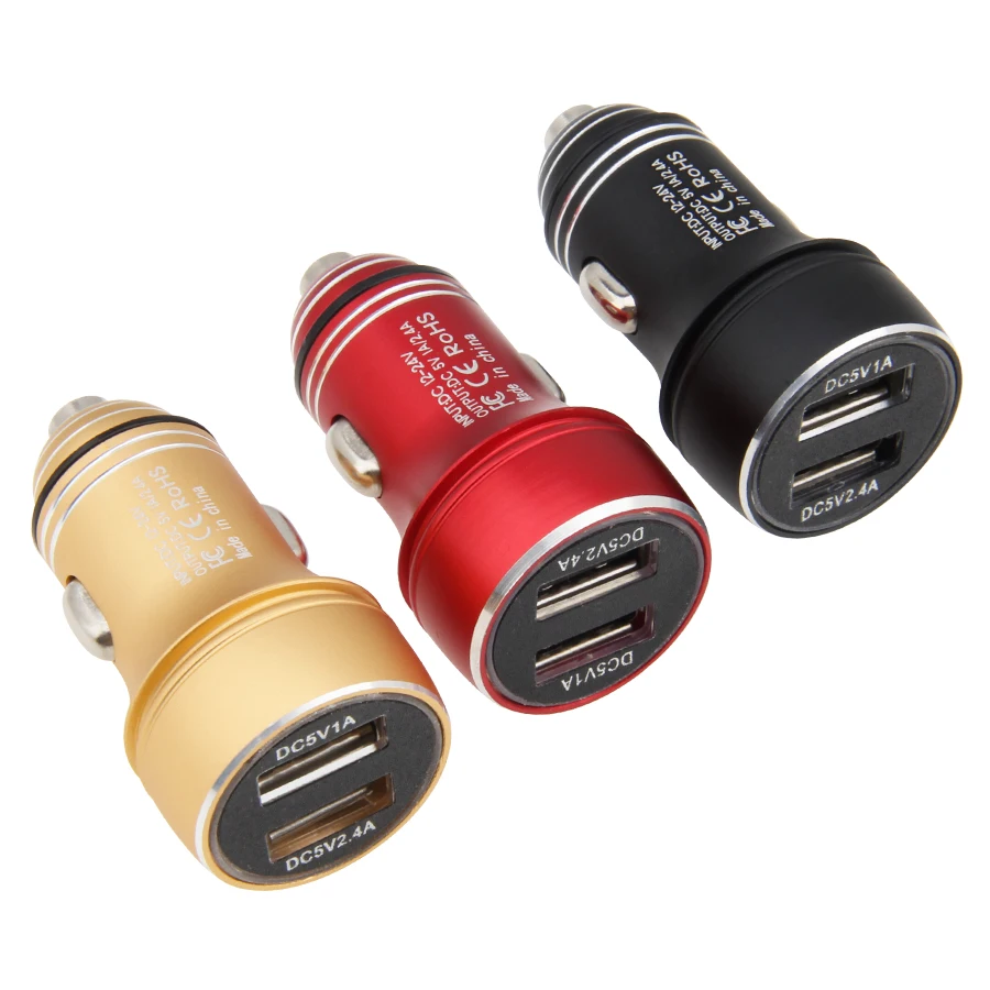 

50pcs/lot Dual USB Car Charger Adapter 3.1A Auto Metal Charger For Smart Phone/Tablet Fast Charging 2 Port USB Mini Charger