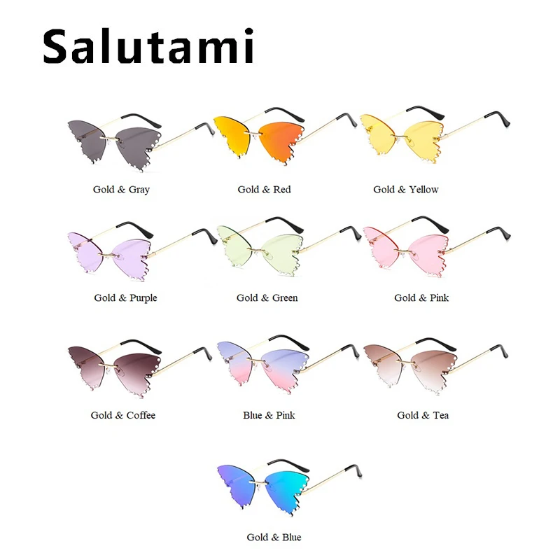

Unique Rimless Crystal Butterfly Cat Eye Sunglasses For Women Fashion Alloy Elegant Sun Glasses Female Rhinestone Party Shades