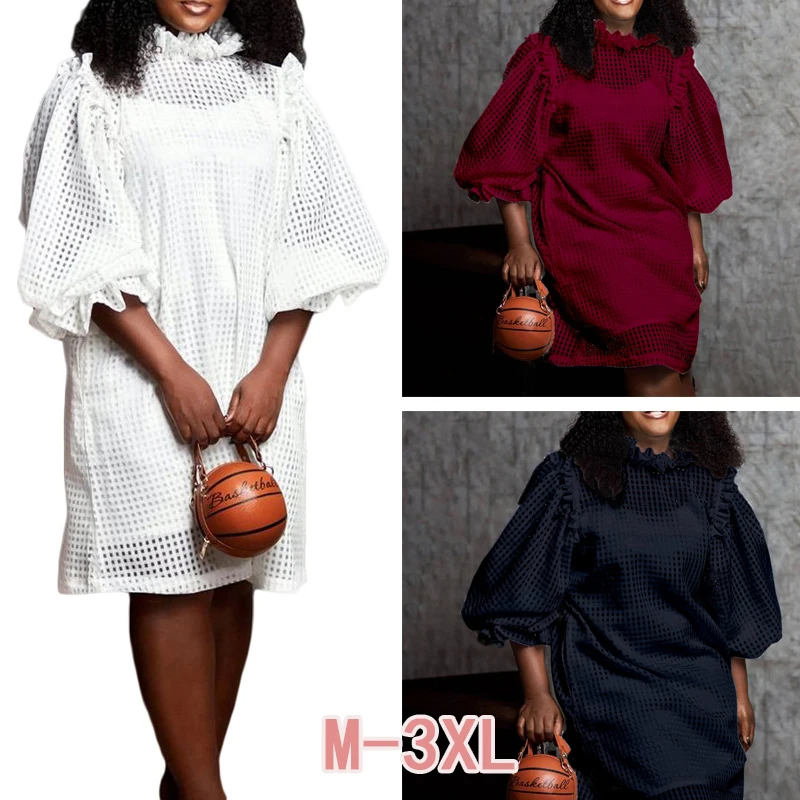

New autumn clothes hollow puff sleeves polka dot mesh stitching fake two-piece light luxury Hepburn style little black dress