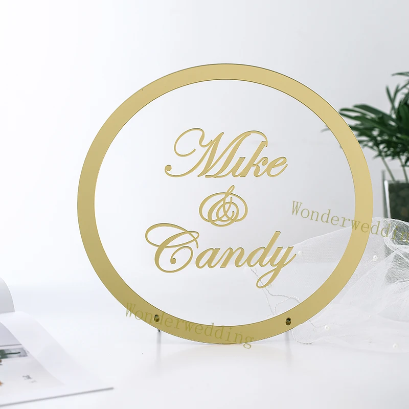 Круглый акриловый Свадебный знак приветствия с листовой монограммой