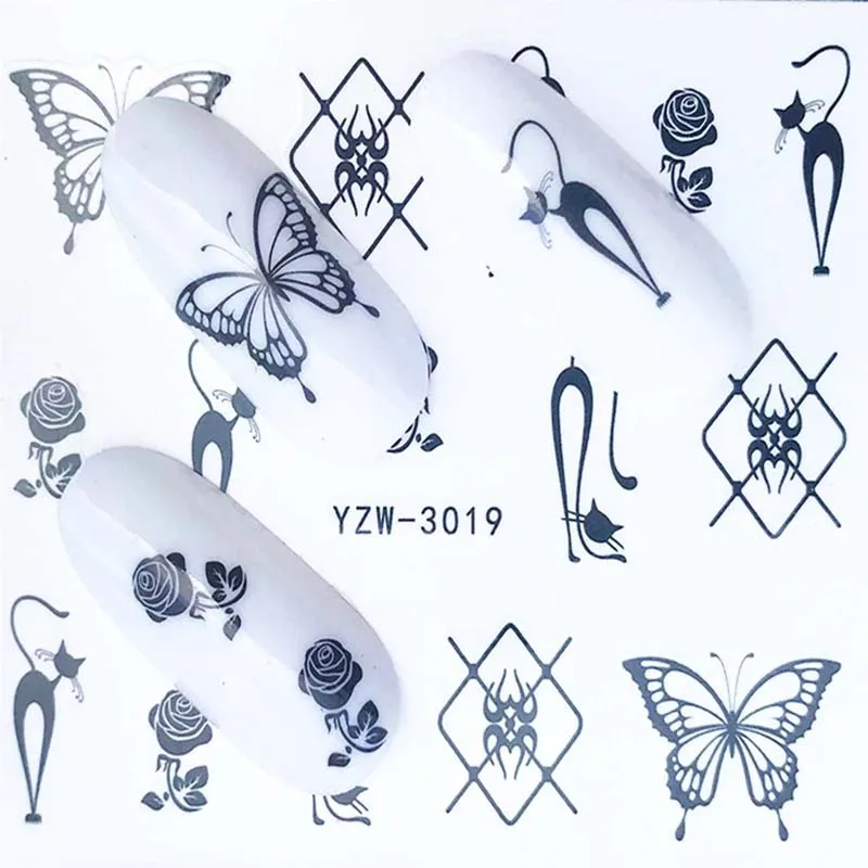 1 pcs Nail Sticker Water Decals Women White Flower Cat Butterfly Transfer Art Decoration 2018 m1NS5 | Красота и здоровье