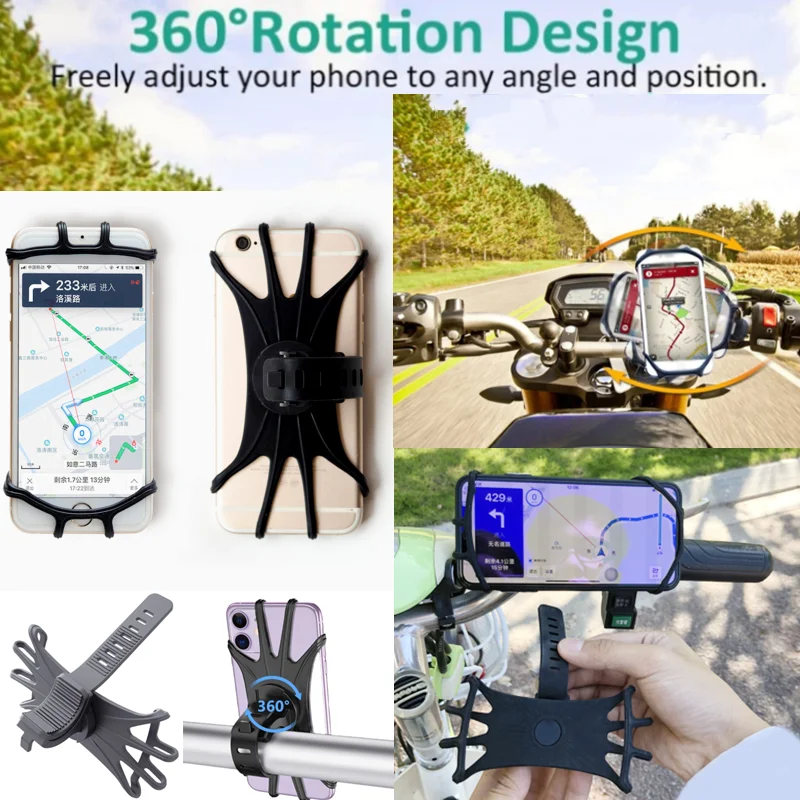 suikuai d1 360 rotatabl silicone phone holder bicycle motorcycle stand anti drop mobile gps bracket for iphone 12 huawei samsung free global shipping