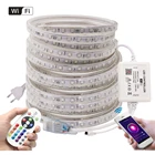 Светодиодная лента 5050 с Wi-Fi, 220 В, 110 В, RGB, 60 светодиодов, 24 клавиши, пульт дистанционного управления, гибкая светодиодная лента, водонепроницаемая, для ЕС, США, Великобритании, Австралии, комплект для праздничного украшения