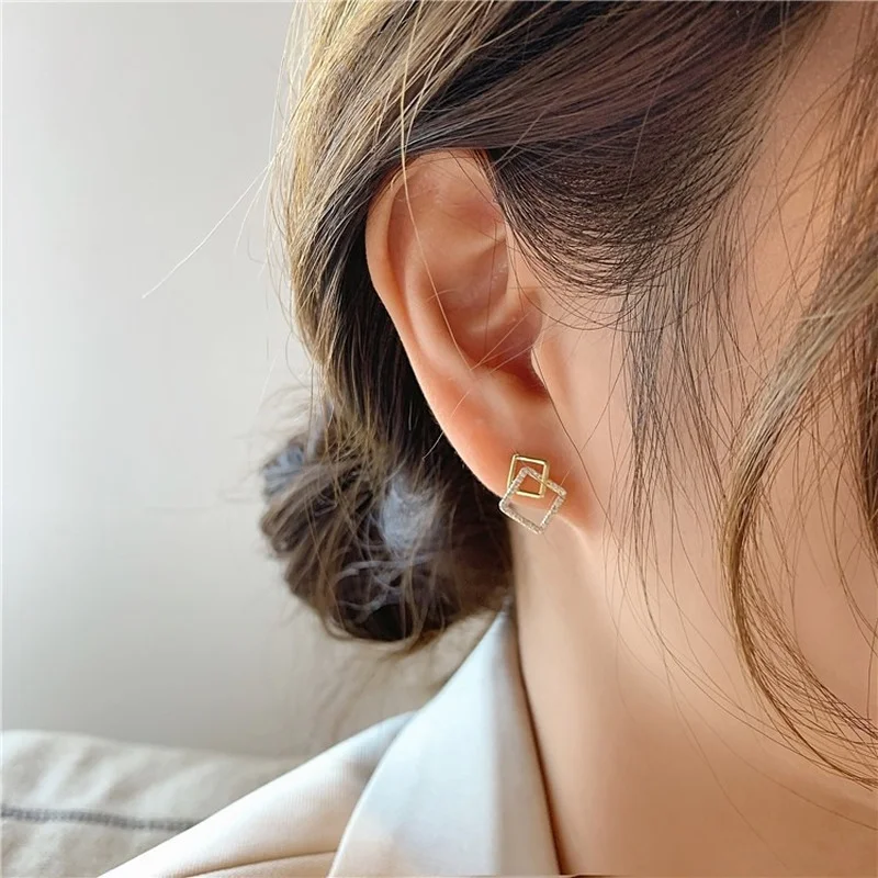 

New Simple S925 Silver Needle Square Geometric Personalized Earrings Simple Temperament Geometric Earrings Fashion Earrings