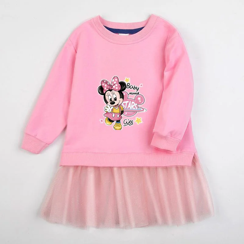 

Autumn Kids Dresses for Girls Vestidos Cute Minnie Mouse Short Sweatshirt Dress Birthday Children Costume Spring Outfits