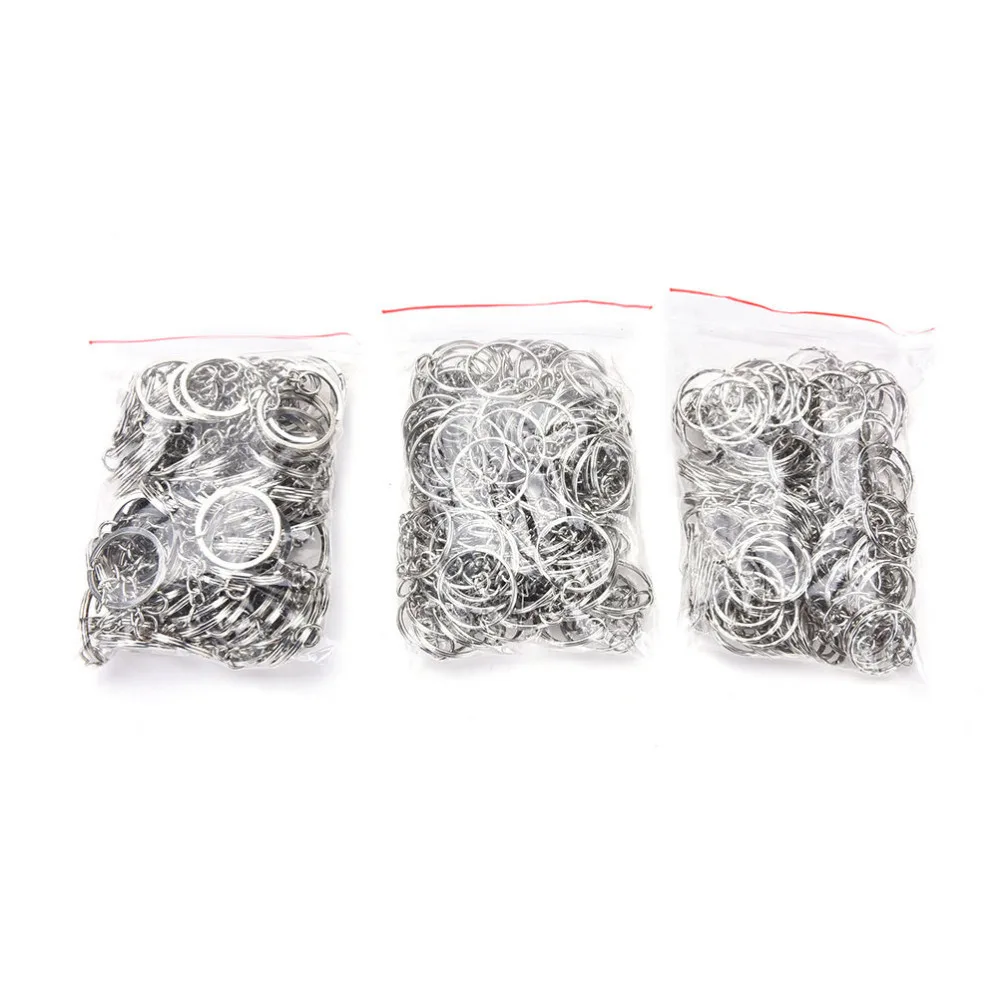 

100Pcs/Set Dia 25mm Jewelry Keychain Silvery Key Chains Stainless Alloy Circle Keyrings New