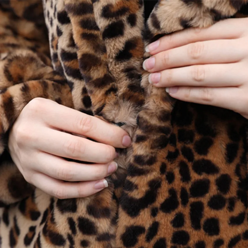 

Fashion Leopard Print Faux Fox Fur Long Jacket Women Furry Warm Fur Outerwear Casual Thickened Fur Coat Plus Size Winter Clothes