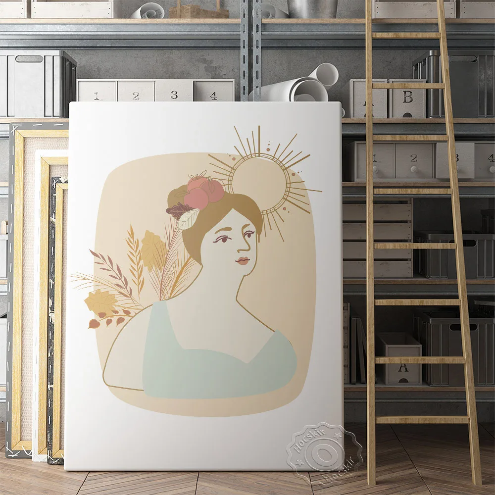 

Girl Sun Leaf Wheat Art Poster, Abstract Cartoon Figure Painting Art Prints, Nordic Cute Funny Wall Picture Home Kids Room Decor