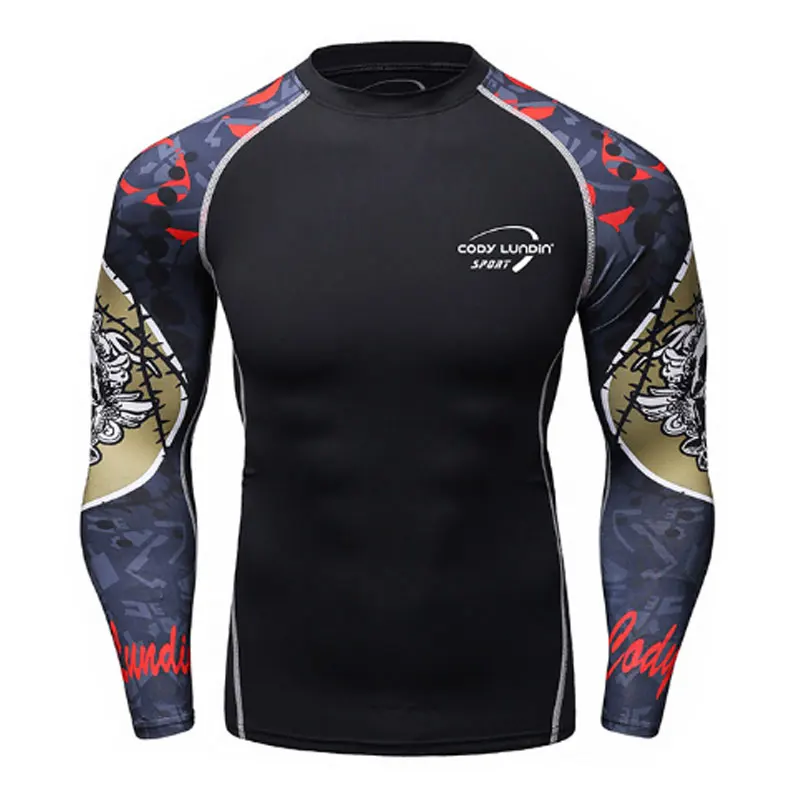 Uscle компрессионная Облегающая рубашка с длинным рукавом и 3D принтом Рашгард для