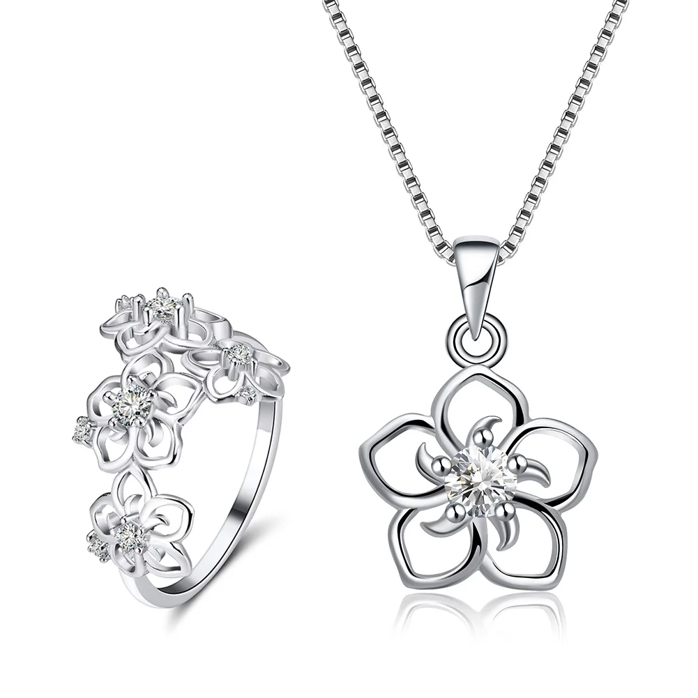Clear Zircon Effie queen 925 пробы серебряные ожерелья кольца Ювелирные наборы для женщин AAA цветок с Цирконом Форма вечерние Ювелирные наборы TSS24 - Цвет камня: Clear Zircon