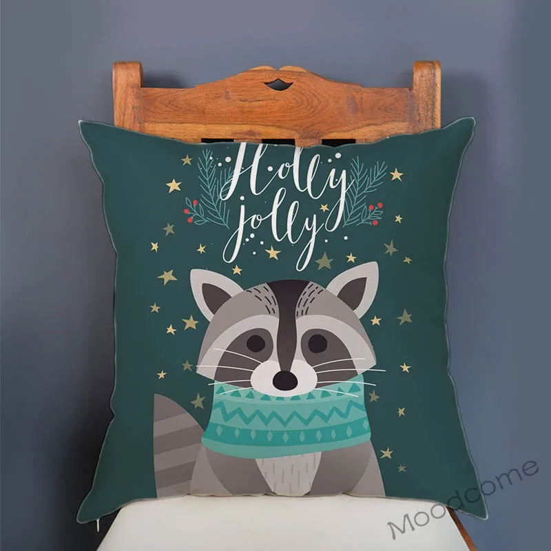 Christmas New Year Decoration Velvet Sofa Pillow Case Woodland Animal Cute Baby Nursery Art Kids Room Decor Xmas Cushion Cover |