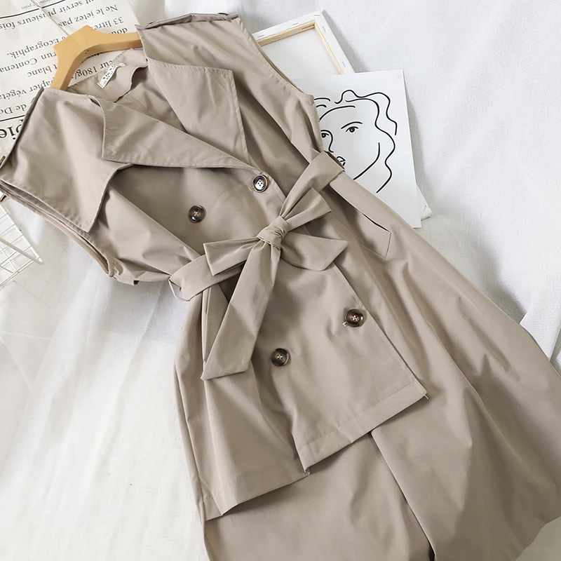Gowyimmes New Autumn Slim Women Trench Dress Elegant Office Lady Sleeveless Dress Vestidos Winter Bottomings Vestido PD533