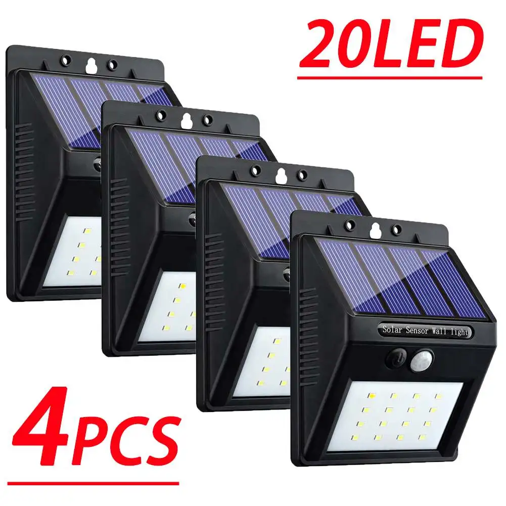 4 Pcs 1/4/8 шт. 20 светодиодный солнечный уличный свет Водонепроницаемый энергосберегающие светодиодные фонари для дома и сада безопасности движения PIR Сенсор обнаружения настенные светильники - Испускаемый цвет: 4 Pcs
