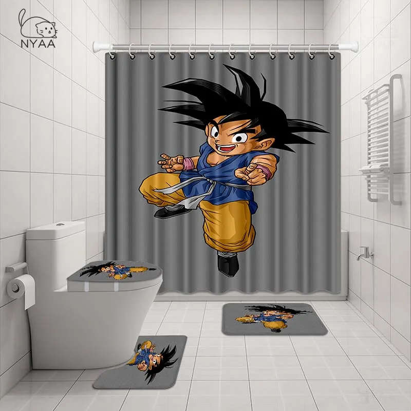 NYAA 4 шт. DRAGON BALL занавеска для душа стойка для тряпок крышка для унитаза коврик набор ковриков для ванной комнаты декор