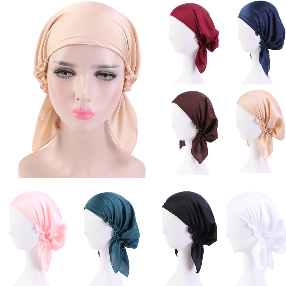 

Ramadan Muslim Women Ruffle Bonnet Chemo Cancer Hat Beanie Skullies Scarf Satin Turban Head Wrap Cap Amira Islamic Arab Hat New