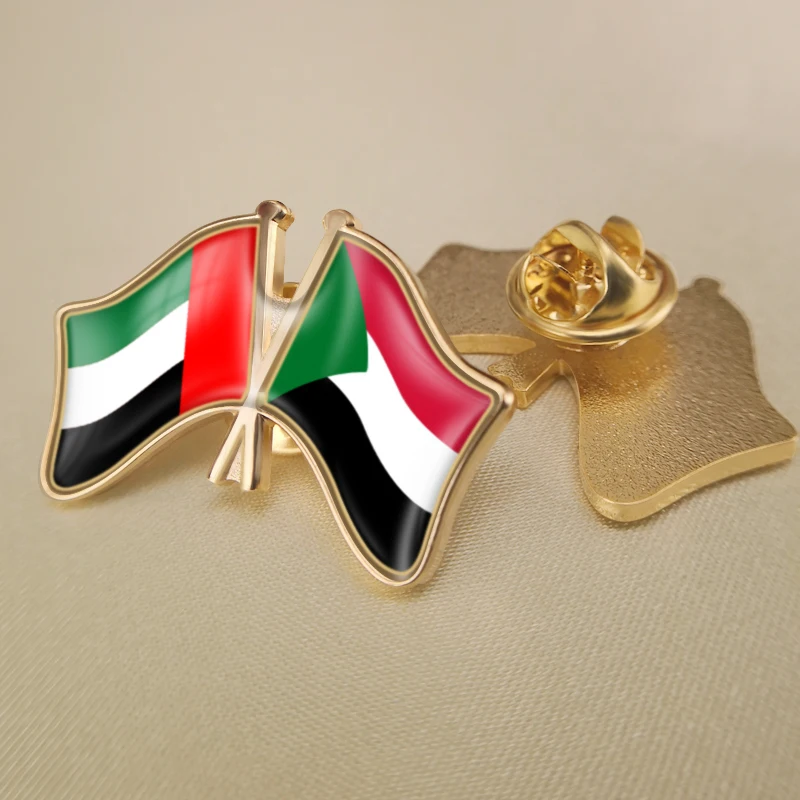 

United Arab Emirates and Sudan Crossed Double Friendship Flags Lapel Pins Brooch Badges