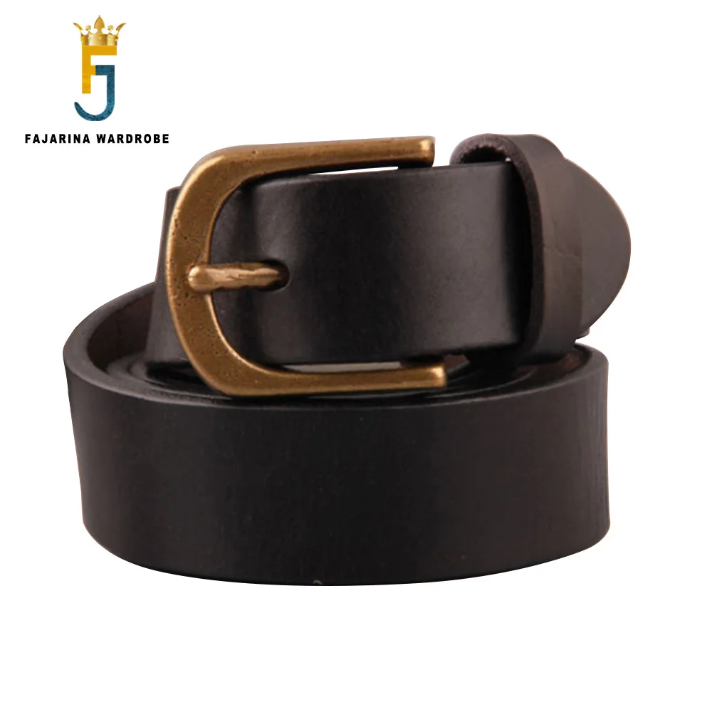 FAJARINA Top Quality Solid Cow Skin Leather Belt Retro Style Brass Pin Buckle Cowhide Accessories Casual Belts for Men N17FJ940