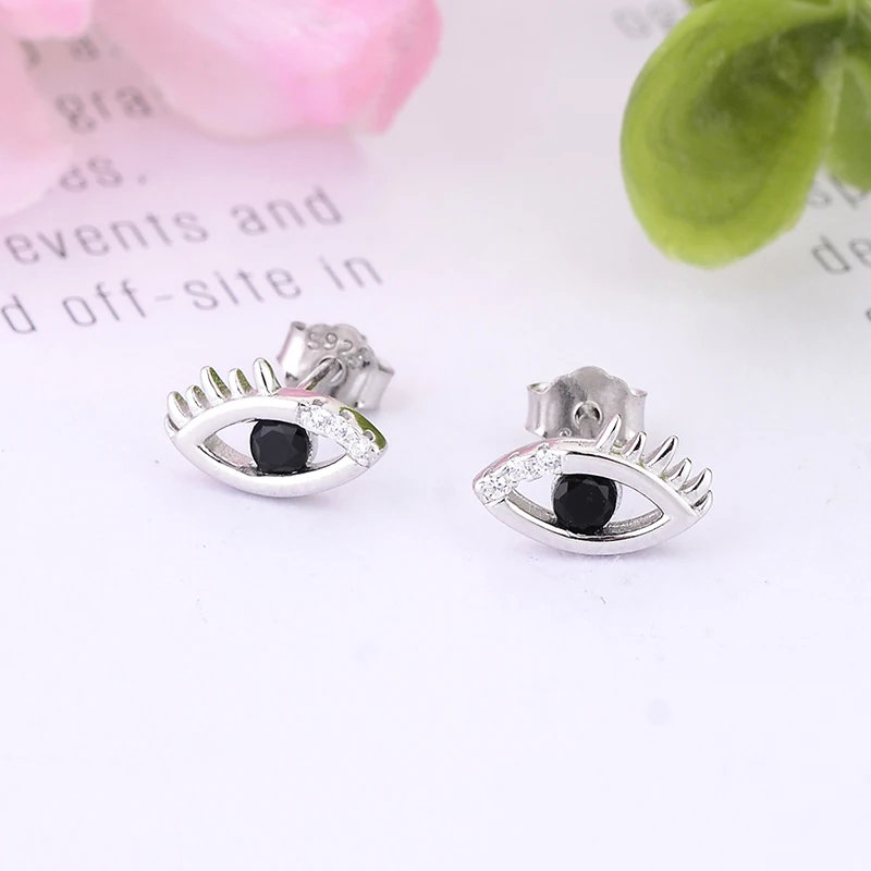 Женские и детские серьги гвоздики из 100% серебра 925 пробы с черным цирконием